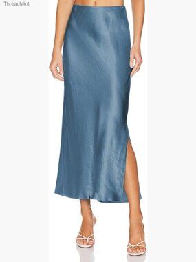 Maxi Satin Slit Skirt Elastic Waist High Slit Long Skirt